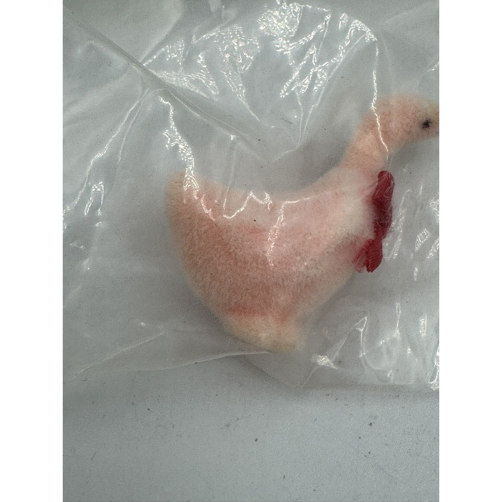 Hobby Lobby Miniature Flocked Pink Goose Duck Figurine Red Bow